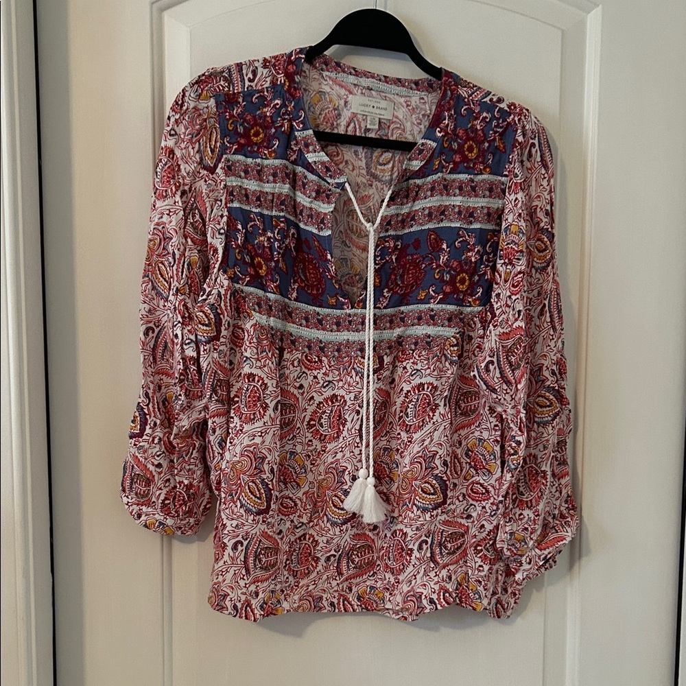Lucky Brand Paisley Print Blouse - Red and Blue